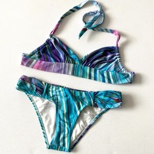 OndadeMar Striped Blue Purple Bikini Set Size S